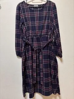 ネイビー チェック柄 マタニティワンピース