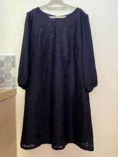 ネイビー花柄レース長袖ワンピースサイズ3L 結婚式入園入学卒園卒業式　美品