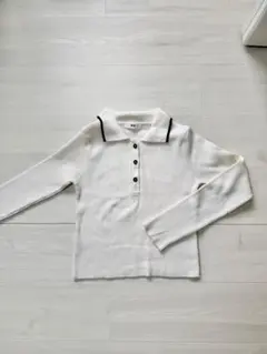 【 WEGO 】 ホワイト ポロシャツ 長袖 コンパクトニットポロ M L