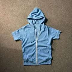 00s OLD UNIQLO 水色 サーマル ジップパーカー 半袖 M