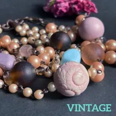 レアな年代物【色々なガラス＆花彫りの珠】異国情緒ある大玉ネックレス ロング