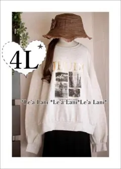 4L*英字&フォト*裏起毛カジュアルトレーナー♪大きいサイズ*レディース