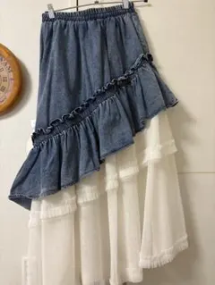 デニム　チュール　フレアスカート