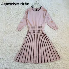 美品 Apuweiser-riche 配色プリーツニットワンピース 春 夏 M