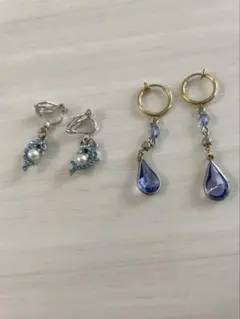 イルカデザインと水滴型ストーンのイヤリングセット