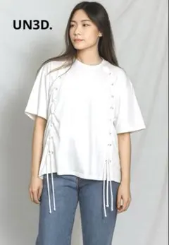 美品 UN3D. レースアップ Tシャツ　オーバーサイズ　日本製　白　編上げ　Fのサムネイル
