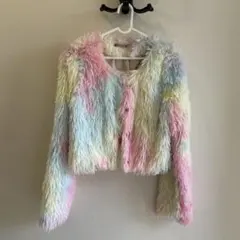 IRODOL マルチカラーファーカーディガン