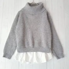 ヘザー タートルネック ニット ブラウス重ね着風 フリー