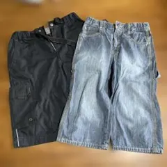 140 ハーフパンツ 2点セット 黒 デニム　キッズ　まとめ売り　ユニクロ