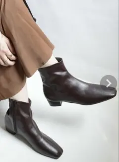 ショートブーツ、スクエアトゥストレッチブーツ、茶系ブーツ、3センチヒールブーツ