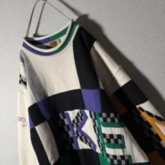 KENZOケンゾー クレイジーパターン ニット 刺繍 デカロゴ 90s L〜XL