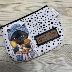 101013 コヤンイサムチョン　輸入生地　フラットポーチ　黒猫