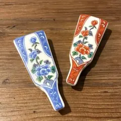 【まとめ販売】有田焼風 花柄 箸置き 和風 和食器 食卓小物 2個セット