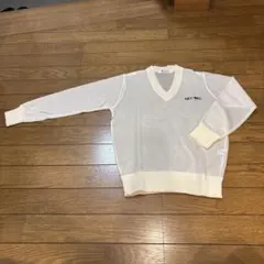 11.ART-BROロゴ刺繍メッシュホワイトVネックサマーセーター3〜4歳
