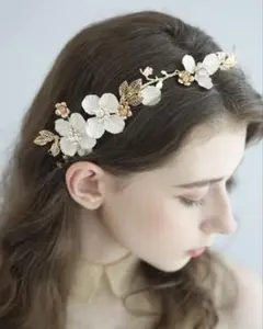 シャンパンゴールドのカチューシャ& 金箔セット 成人式、結婚式、前撮り、編み込み