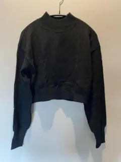 黒 クロップド 長袖 セーター ハイネック