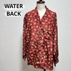 WATER BACK 総柄サテン長袖シャツ 赤 レトロ ヴィンテージ風のサムネイル
