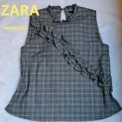 ZARA　ザラ　チュニック　ブラウス　トップス　Lサイズ　チェック格子柄のサムネイル
