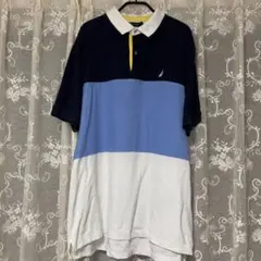 NAUTICA ポロシャツ トリコロールカラー L