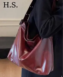 SHEIN 赤 バーガンディ レザー トートバッグ