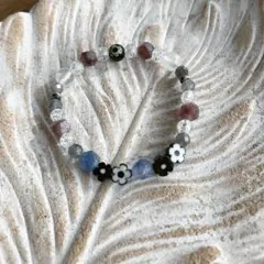 多色天然石ブレスレット 花モチーフ