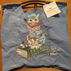 新品　Ball & Chain 猫刺繍 エコバッグ 水色