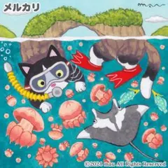 原画「猫の背中に何かある〜南極大陸 ペンギン」猫/白猫/イラスト/アート/絵画 原画「猫の背中に何かある〜南極大陸 ペンギン」猫/白猫/イラスト