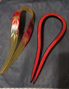 バチ型かんざし 2本セット 蒔絵風 竹柄 和装小物