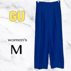 美品✨【GU】カラースラックス　ハイウエスト　ウエストゴム　さらさら　ブルー　M
