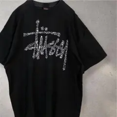 00s stussy 総柄 人気ロゴ tシャツ サーフマン 折れクラウン