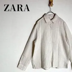 ZARA　ストライプシャツ　長袖　薄手　カジュアル　春秋　ベージュ系　サイズM