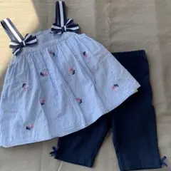 マザウェイズ＊花柄刺繍付きストライプトップスとパンツセット 83㎝12-18ヶ月