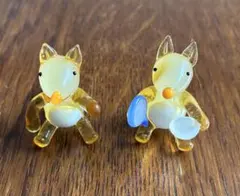 ガラス細工 キツネ置物 2体セット　NO3