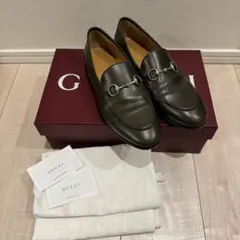 GUCCI 革靴 カーキ レザー レディース ローファー 37 24