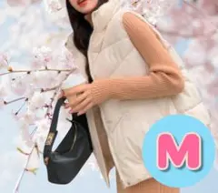 【オフホワイト・M】 軽量 ダウンベスト ショート 前開き レディース ベスト