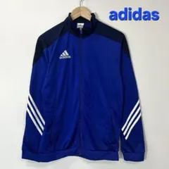 【adidas】トラックジャケット 刺繍ロゴ 切替 3本ライン ブルー M