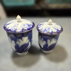 深川製磁 宮内庁御用達 牡丹 金 ミル 組湯呑 2客