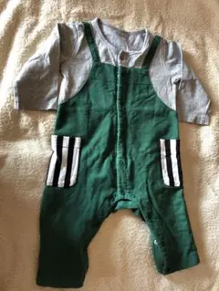 グリーン グレー オーバーオールロンパース 80cm