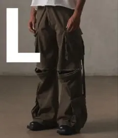 【GRANCY】ジップデザイン カーゴパンツ　カーキ　Lサイズ