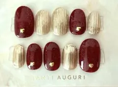 ネイルチップ　赤　金　ボルドー　ゴールド　シンプル　フラッシュラメ