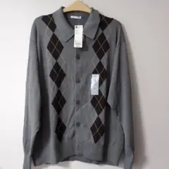 GU アーガイルカーディガン XL グレー