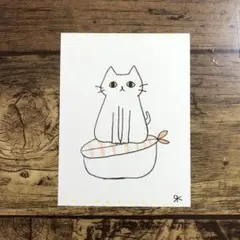 【1093】【白猫の絵】オリジナル手描きアナログイラスト原画　自作創作アート作品