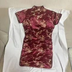 花柄刺繍 ワインレッド チャイナドレス