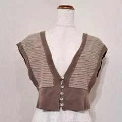 NICE CLAUP Vネック ニット ベスト ブラウン系 ショート丈