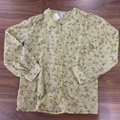 新品☆ 花柄 フリルブラウス フラワーパターン イエロー　L
