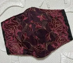 M47☆Red☆チュール☆キラキラ☆薔薇✿刺繍レース☆ハンドメイドマスク