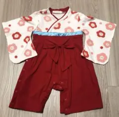 赤と白の花柄着物風ドレス80美品 袴 着物 浴衣 正月 おひな祭り 初節句