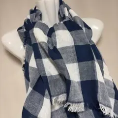 新品 ユニクロ コットンリネン ストール ブルー 綿 麻 140cm