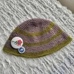 ストライプ バケハ バケットハット ハンドメイド かぎ針編み クロシェハット