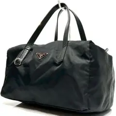 極美品　プラダ　ミニボストン　ハンドバッグ　テスートナイロン　三角ロゴ　黒